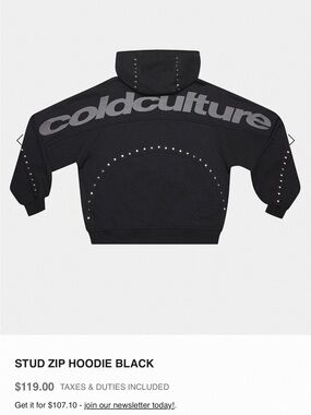 Cold Culture Black Stud Zip Hoodie XXL